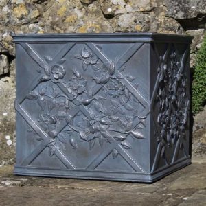 Dog Roses Square Lead Planter.