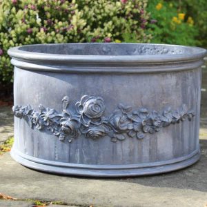 Roses & Ranunculus Round Lead Planter.