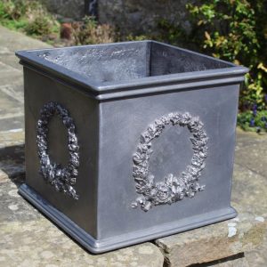 FLORAL WREATH SQUARE LEAD PLANTER