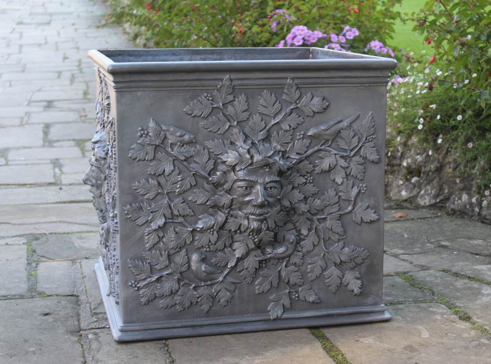 LARGE HAWTHORN GREEN MAN LEAD PLANTER