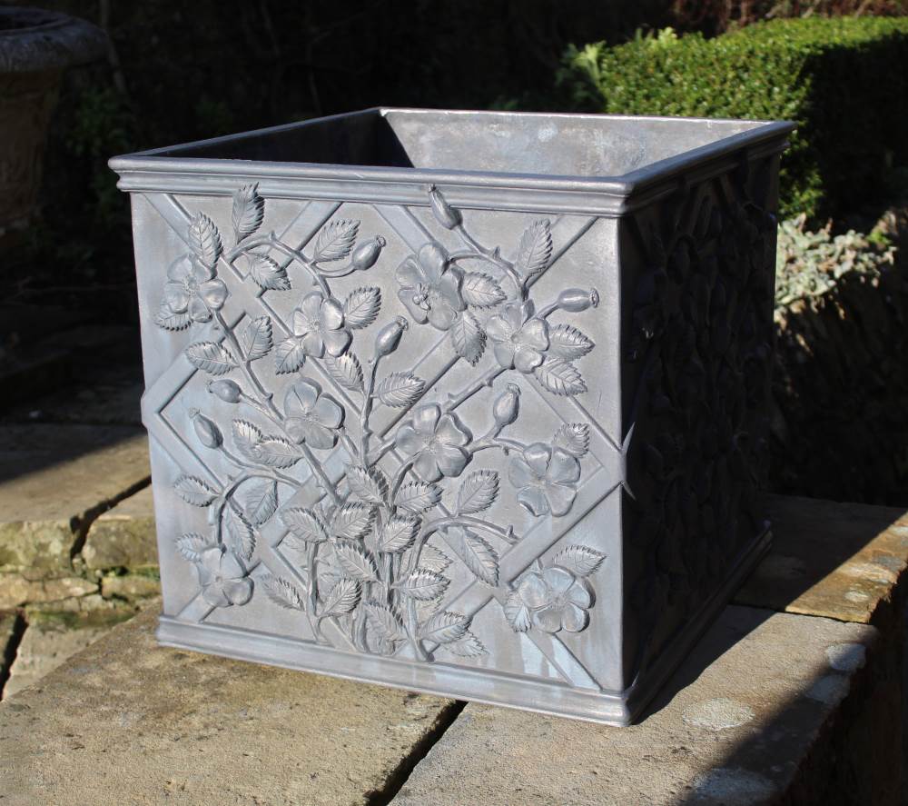 ARTS & CRAFTS DOG ROSES SQUARE LEAD PLANTER - Image 6