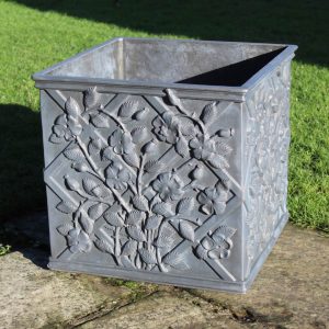 ARTS & CRAFTS DOG ROSES SQUARE LEAD PLANTER